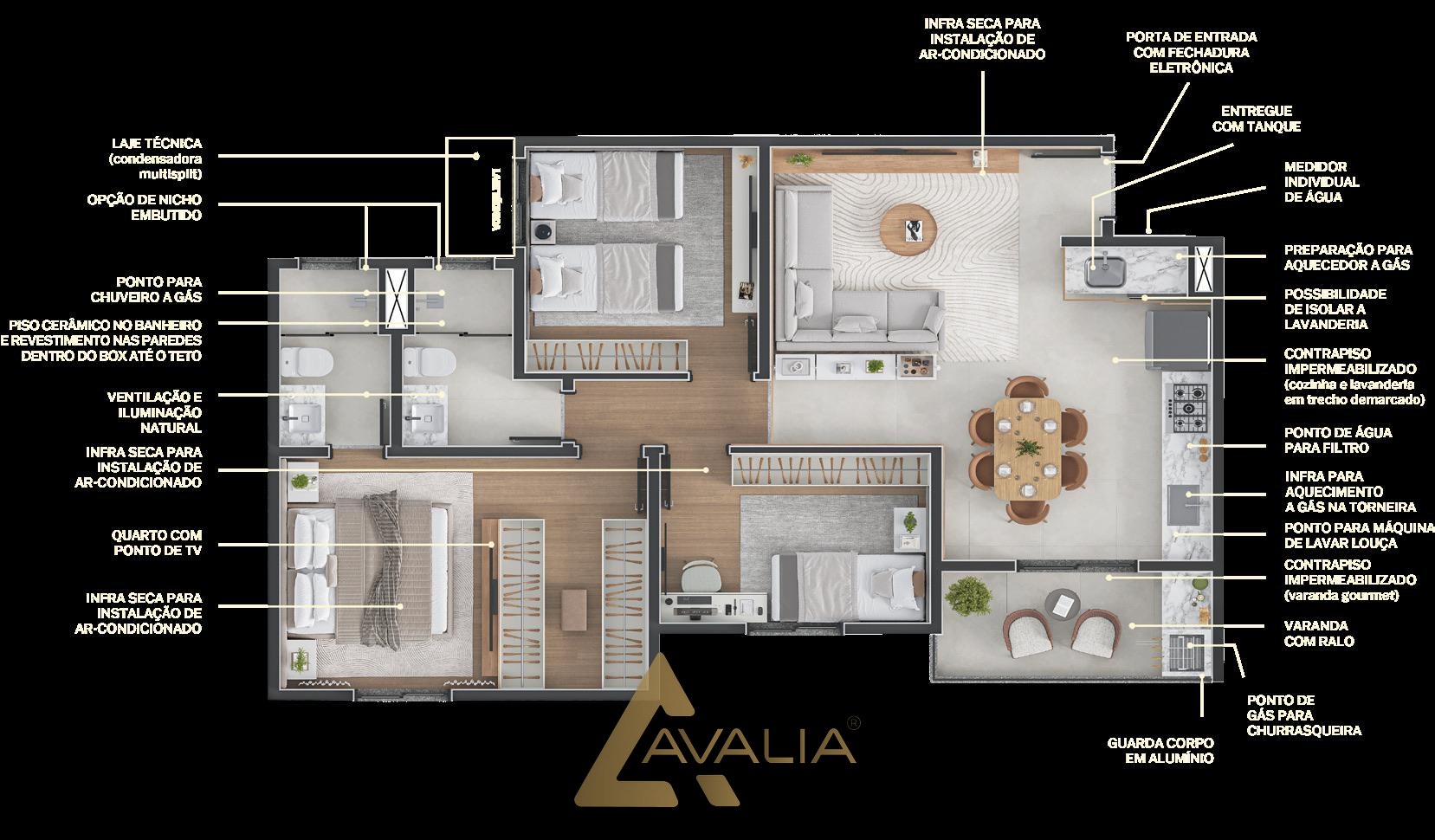 Planta do apartamento tipo Canto, 80 m²