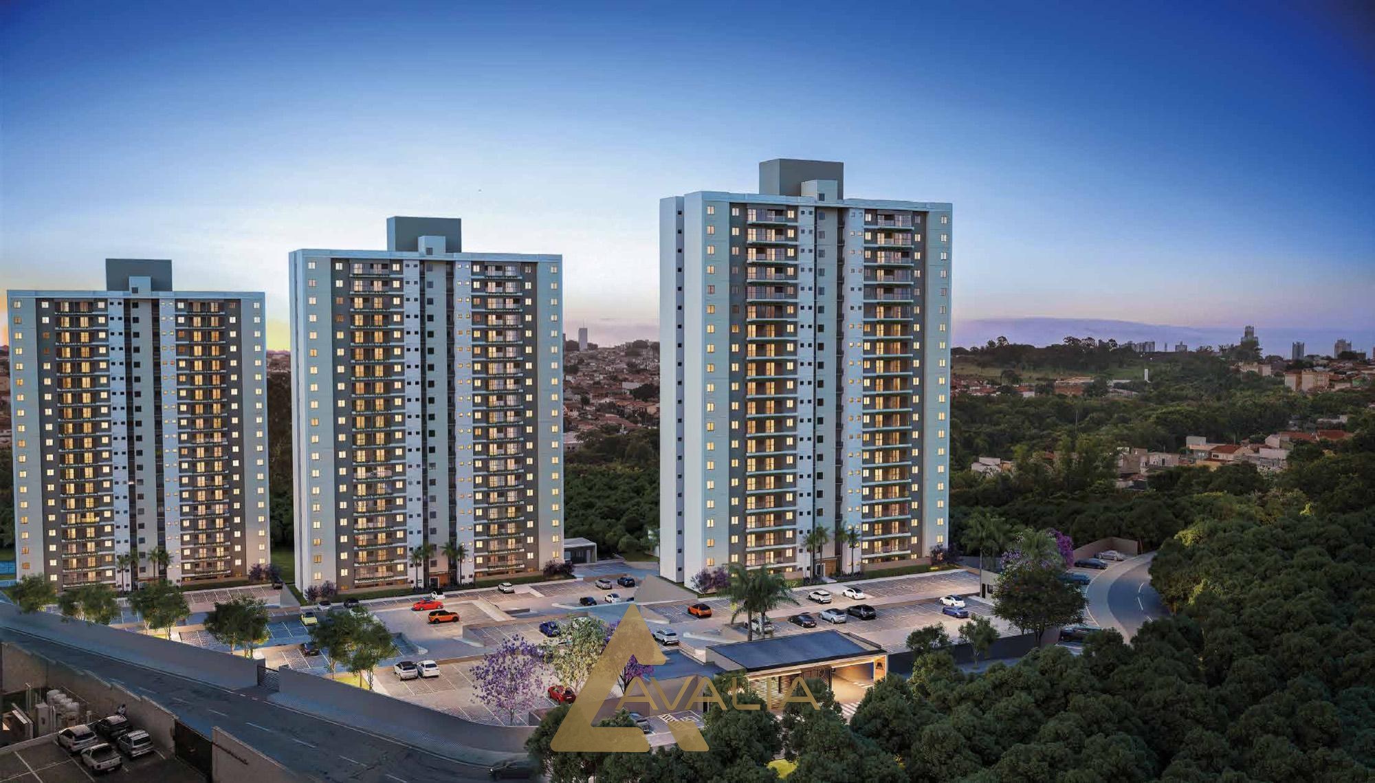 Render das três torres do Manai Bosque ao entardecer